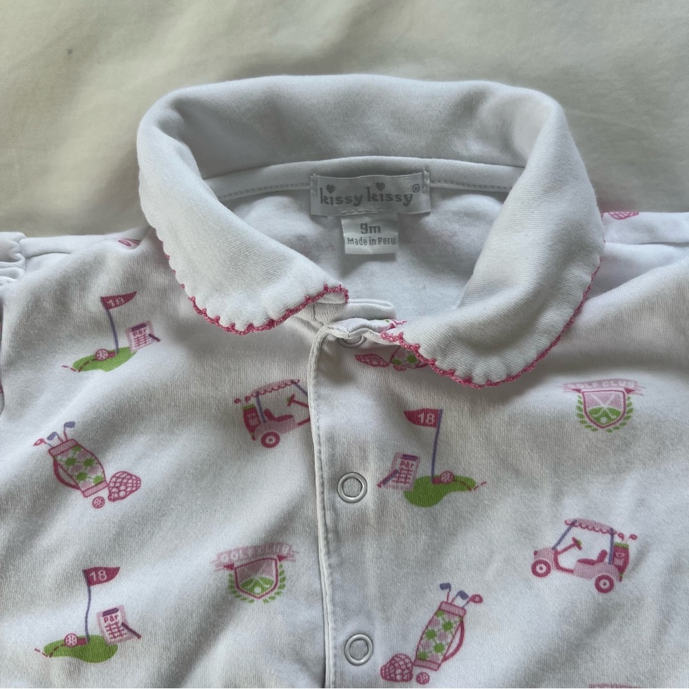 Kissy Kissy White Onesie with Pink and Green Golf Motif